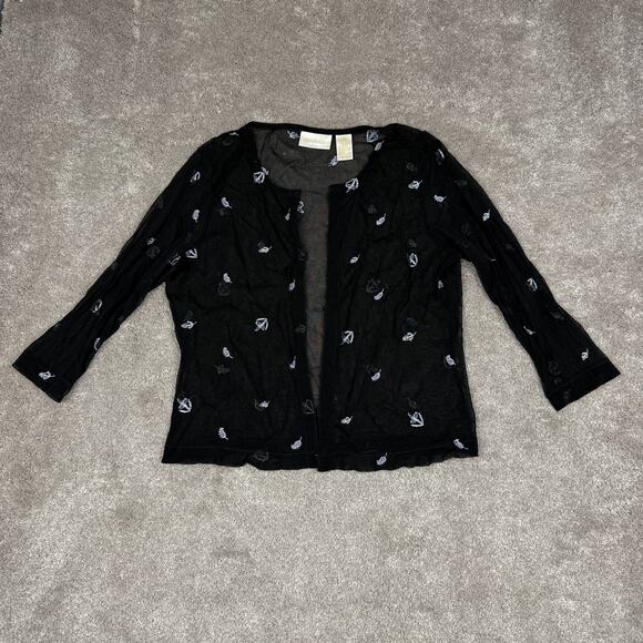 Black Sheer Blouse Long Sleeve Size L Cardigan Christie & Jill Romantic Goth - Picture 1 of 7